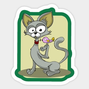 Cat and Bird Sticker